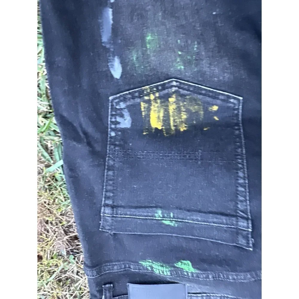 Switch Remarkable Premium Denim Distressed Paint Jeans Mens 44x32 Slim Taper Fit